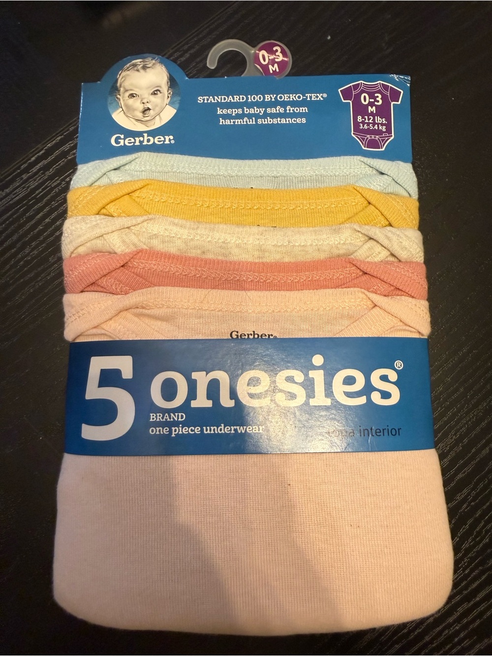 Gerber Baby Girls 5-Pack Onesies - Blue, Yellow, Cream, Peach, Pink
